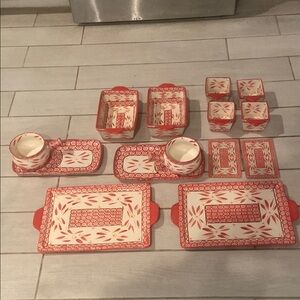 Red and White Ceramic Dish Set